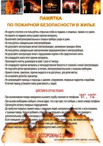 Памятка по пожарной безопасности
